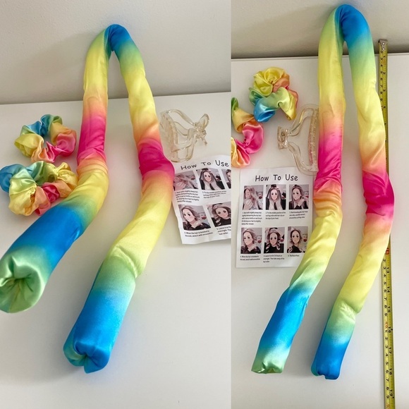 Tie Dyed Satin Heatless Curling Hair Styling Tool Set with Scrunchies and Clip - Picture 6 of 8